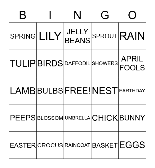April Showers Bingo Card