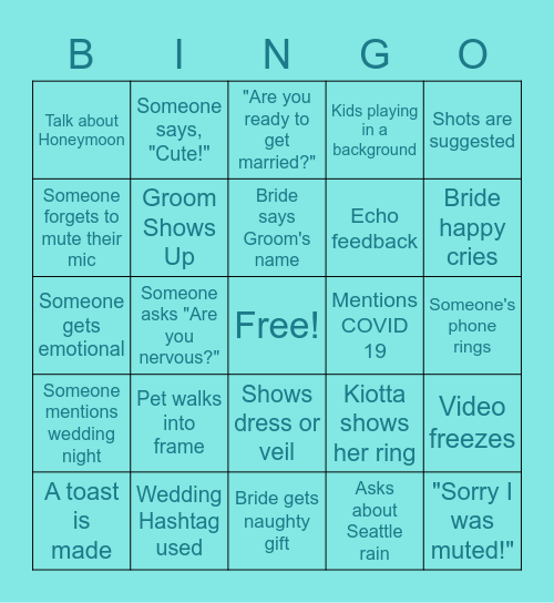 Play along during the Zoom Party! Bingo Card