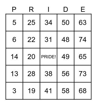 Pride Day Bingo Card