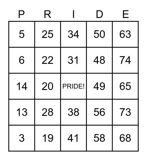 Pride Day Bingo Card