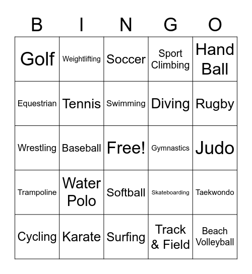 Olympic BINGO Card