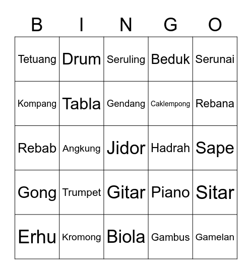 Alat Muzik Bingo Card