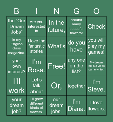 함양여중 1학년 어순학습1 Bingo Card