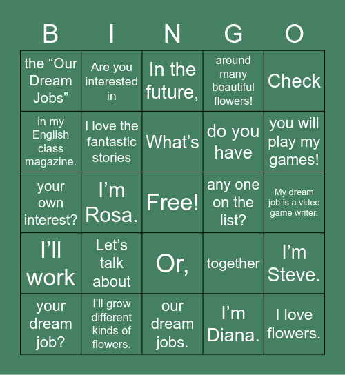 함양여중 1학년 어순학습1 Bingo Card