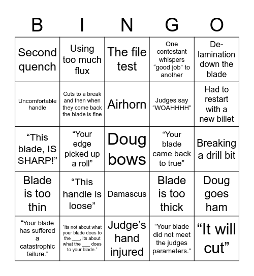 Forged in Fire BINGO Card