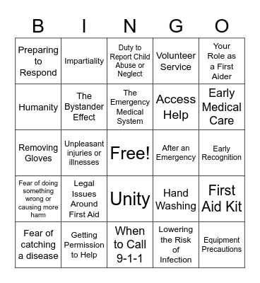 Responding To Emergencies Bingo Card