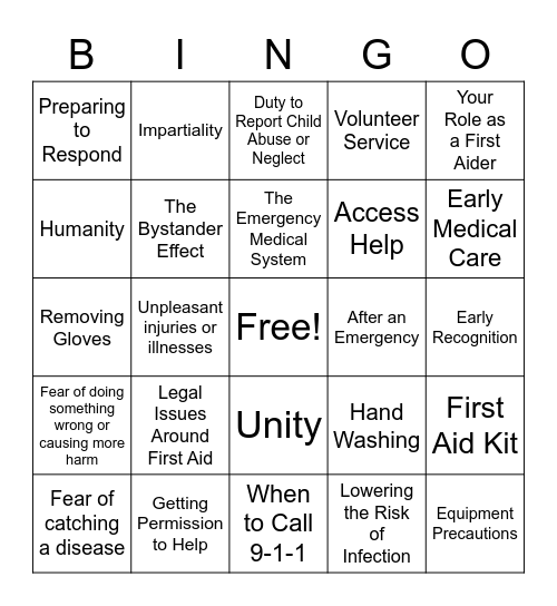 Responding To Emergencies Bingo Card