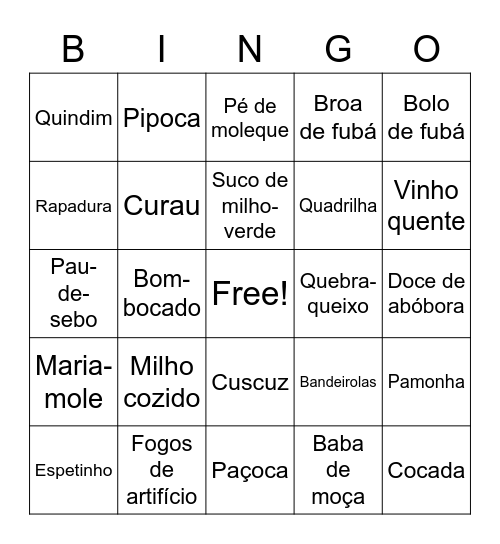 COISAS QUE TEM NA FESTA JUNINA Bingo Card