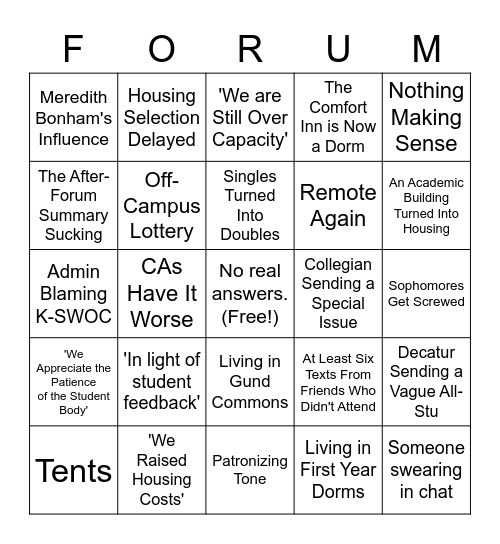 Housing Forum Bingo Card