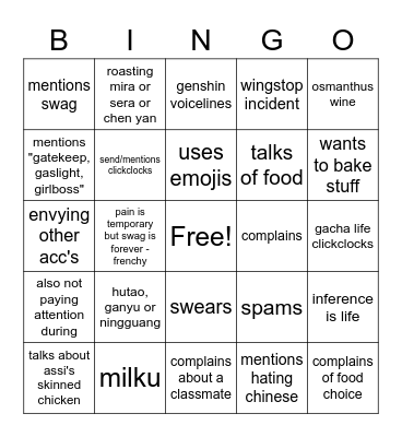 frecnhy binmgo Bingo Card