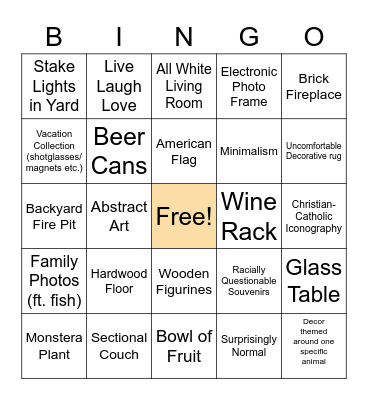 White Person's House Bingo Card