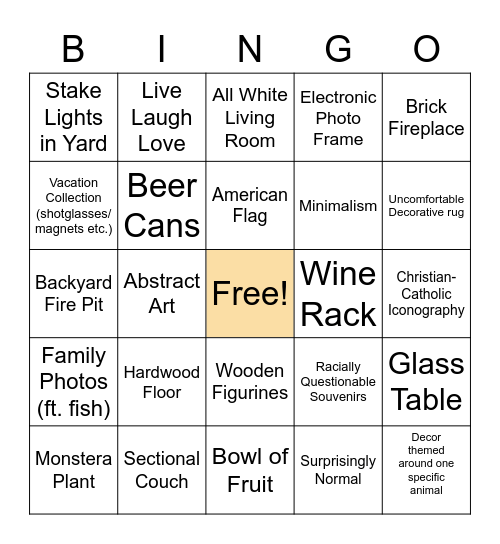White Person's House Bingo Card