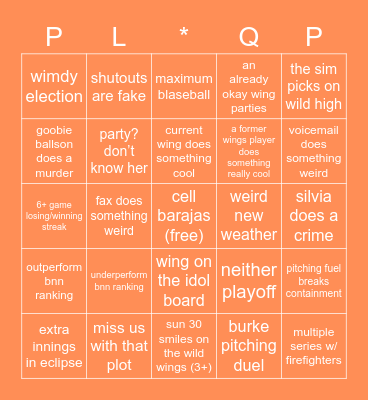 Wild Wings Season 22 Bingo Card