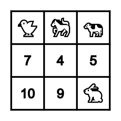 Animals and numbers Bingo Card