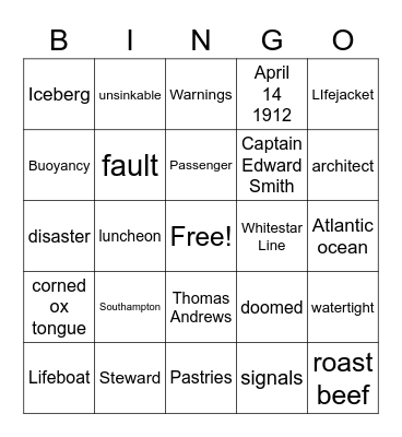 Titanic Bingo Card