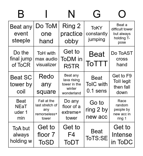 JToH Bingo Card