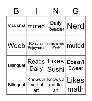 Codex's Similarity Card Bingo Card