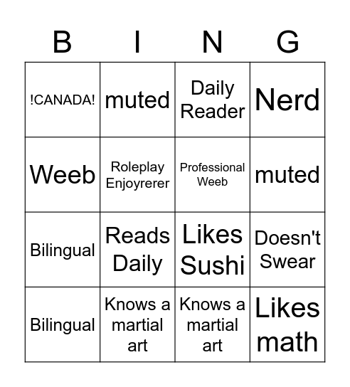 Codex's Similarity Card Bingo Card