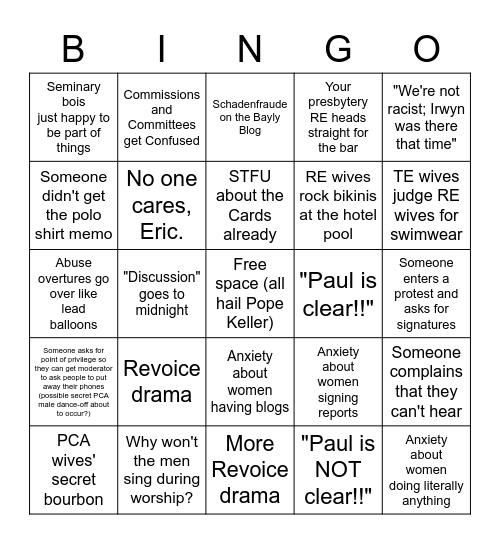 PCA GA 2021 Bingo Card