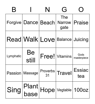Wellness Bingo Card