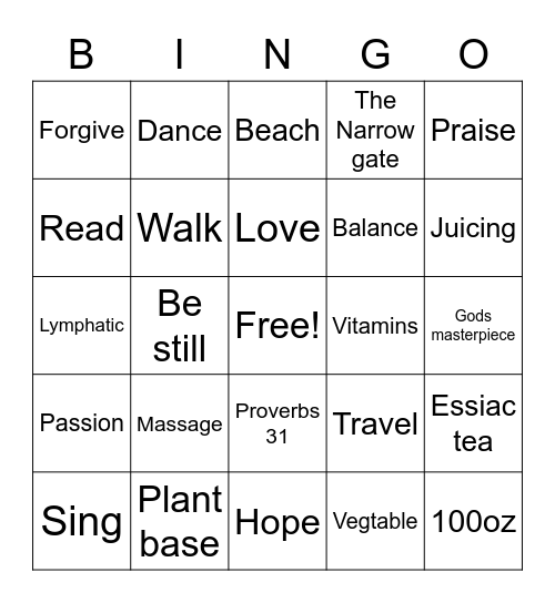 Wellness Bingo Card