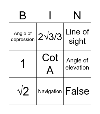 Application to trigonometry Bingo Card