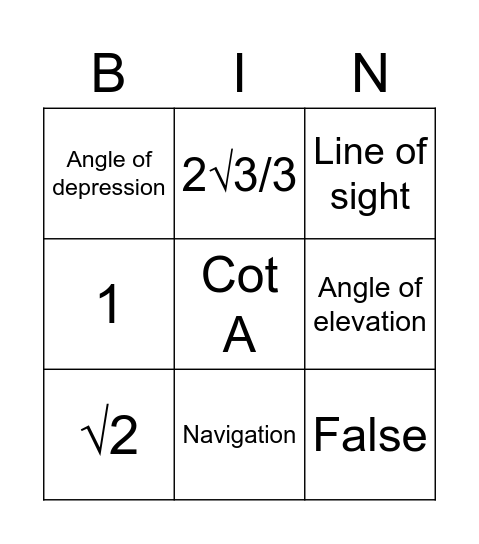 Application to trigonometry Bingo Card