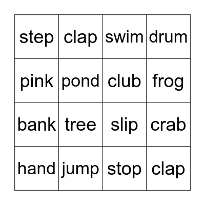 Making New Words Bingo Card