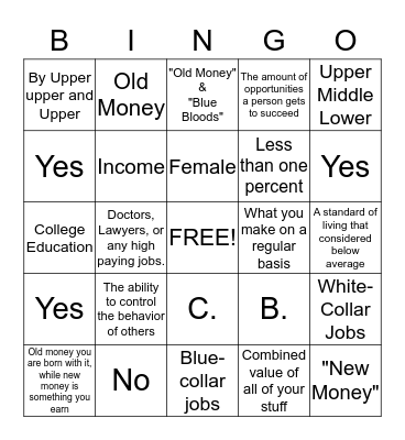 Poverty Bingo  Bingo Card