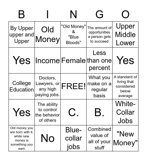 Poverty Bingo  Bingo Card