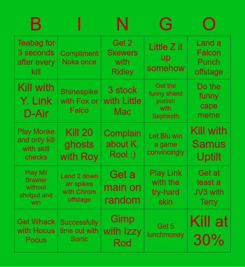 Smash Bingo Card