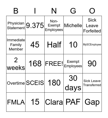 Time and Leave Bingo Card