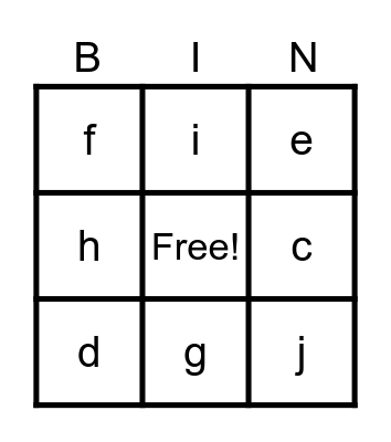 Health Ability Bingo Card