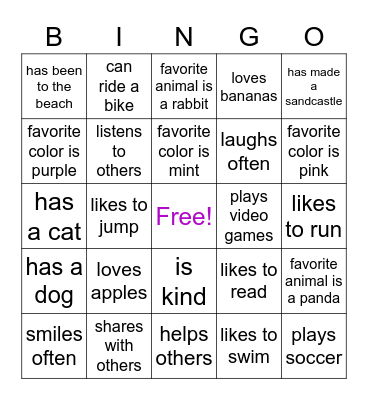 Find a Friend Who... Bingo Card