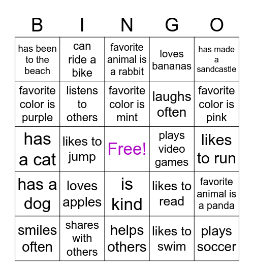 Find a Friend Who... Bingo Card
