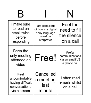 Digital Body Language Bingo Card