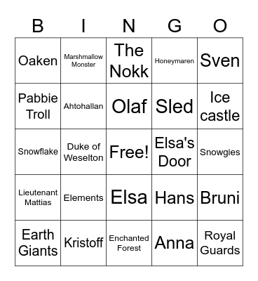 Frozen Bingo Card