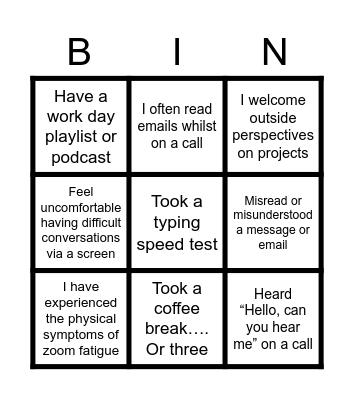 Digital Body Language Bingo Card
