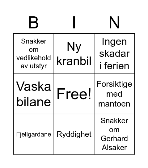 BØV's Tale Bingo Card