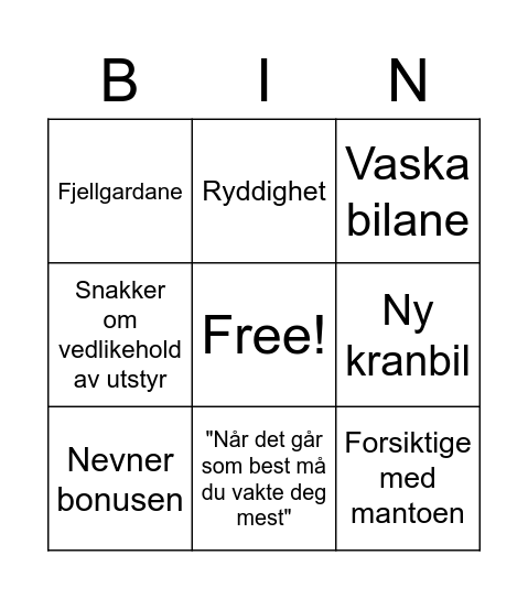 BØV's tale bingo Card