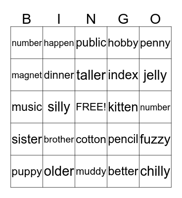 Untitled Bingo Card