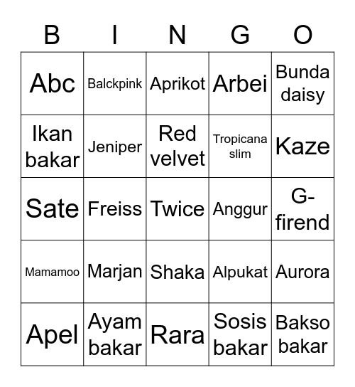 Untitled Bingo Card