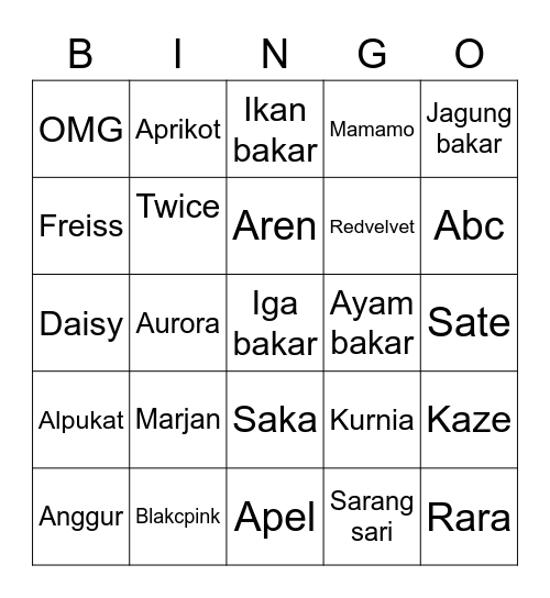 Untitled Bingo Card