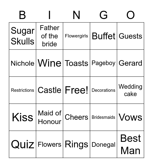 Gerard  & Nicholes Wedding Bingo Card