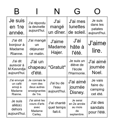 Bingo de fin d'année Bingo Card