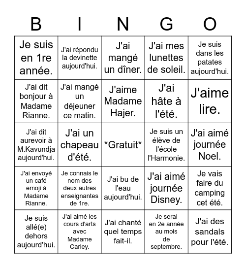 Bingo de fin d'année Bingo Card