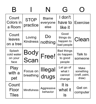 Creating Coping Bingo Card
