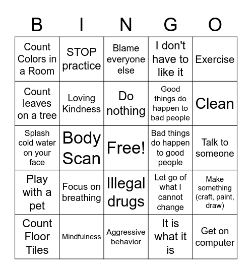 Creating Coping Bingo Card