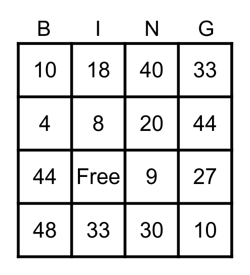 2 3 & 4 Multiplication Bingo Card