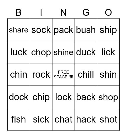SH, CK, CH Blend Bingo with magic E's Bingo Card